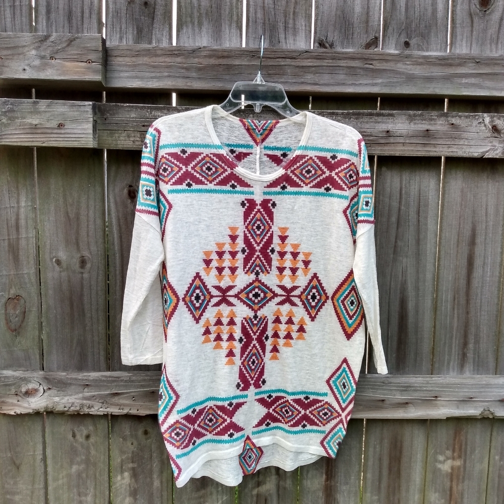 Moa moa tribal Aztec knit top M